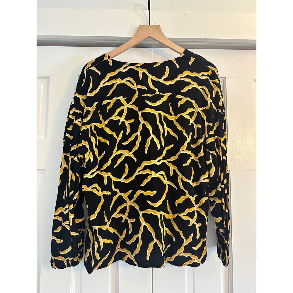 Ba&sh Clea Blouse‎ Noir Black Yellow Abstract Print V-Neck Button Top Size 3 NWT - Picture 7 of 7